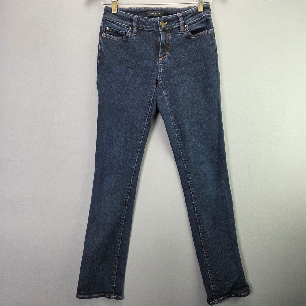 Ann Taylor The Slim Jeans Size 0 Dark Wash Indigo Stretch Straight Leg Denim